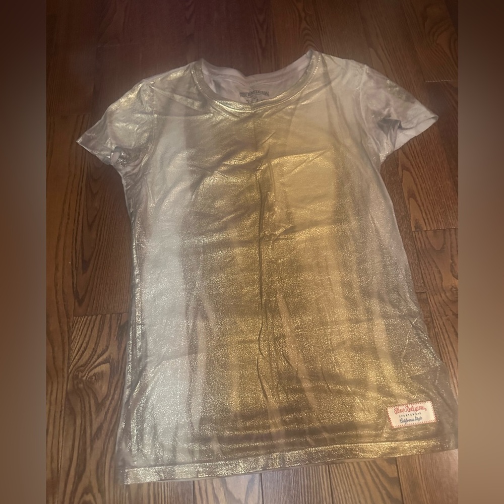 True Religion Gold Metallic Short Sleeve Tee